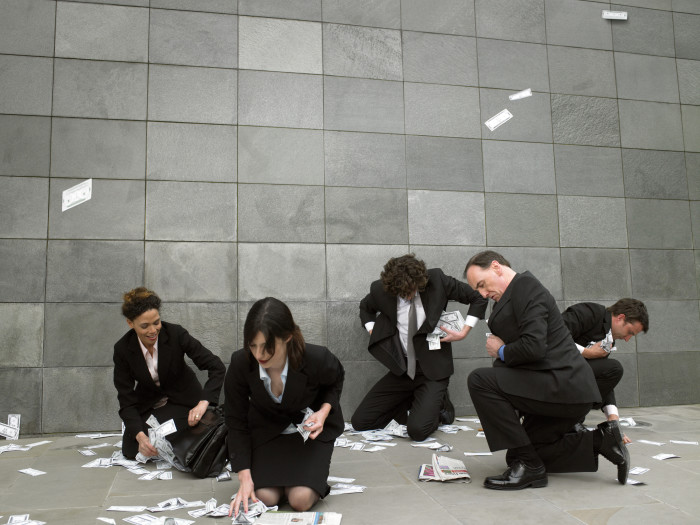 Business people collecting money